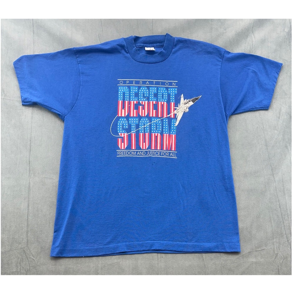 Vintage‎ Velva Sheen Operation Desert Storm TShirt XL Blue 90s USA Made Military